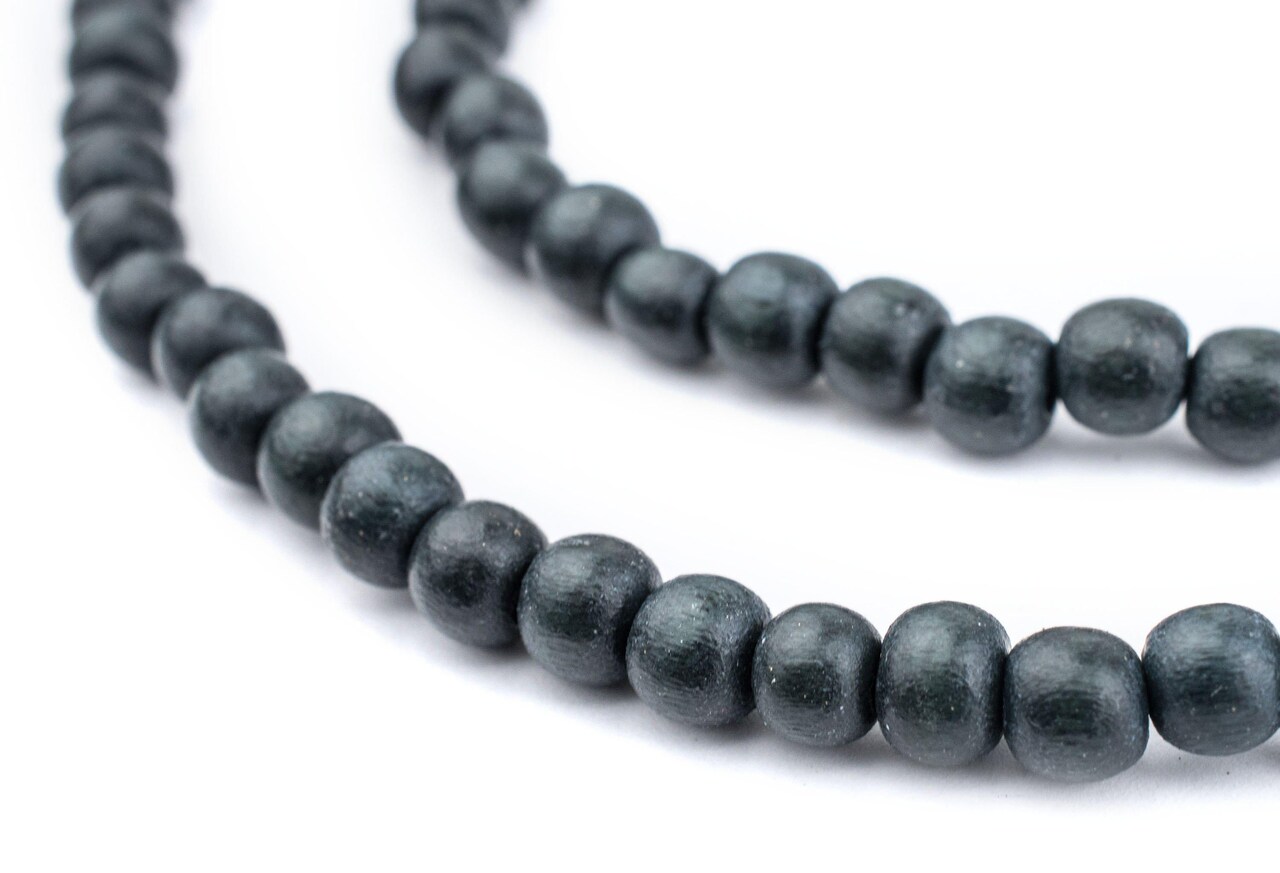 The Bead Chest Charcoal Natural Wood Beads 6mm Black Round 16 Inch Strand